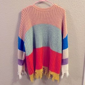 Multicolored Distressed Oversized Sweater